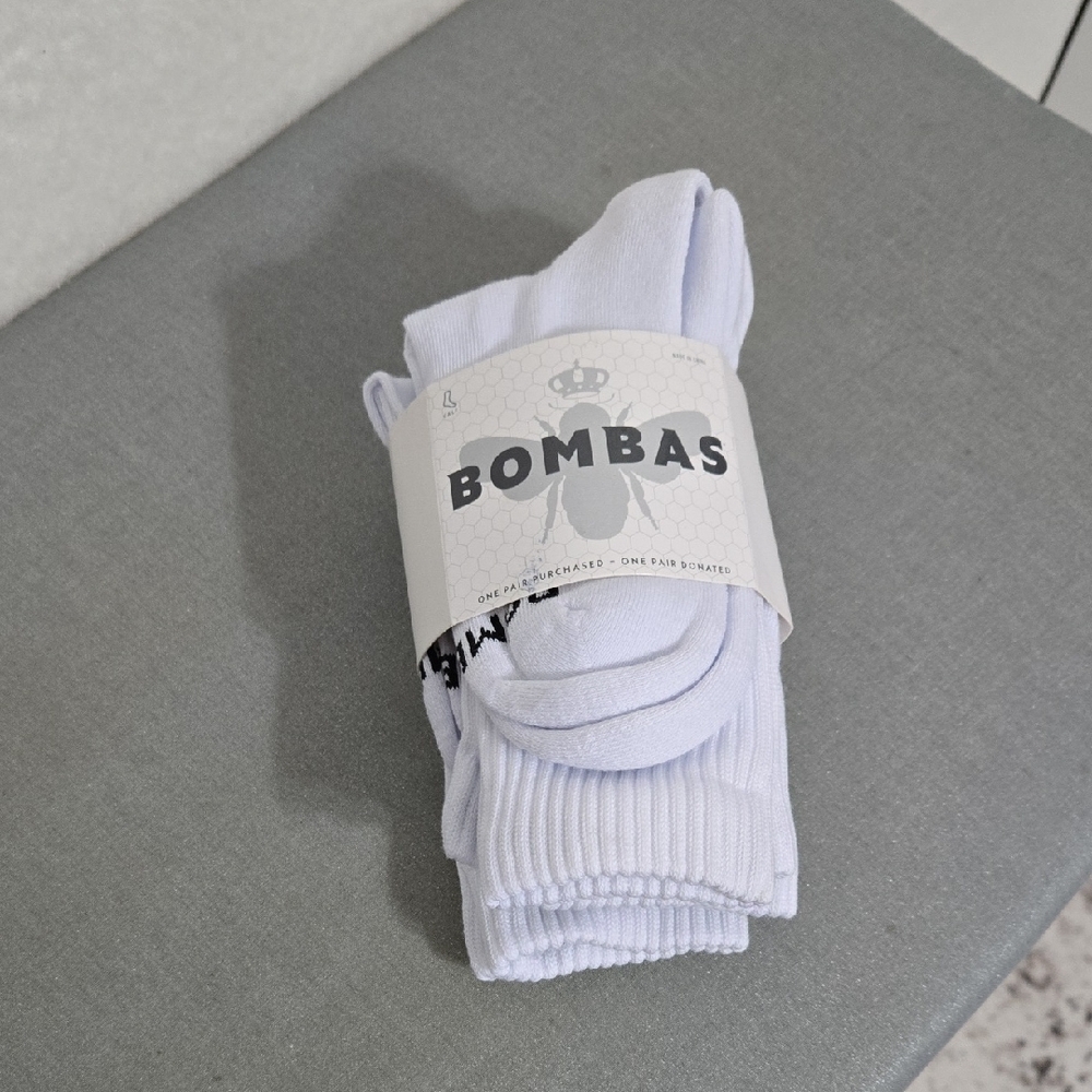Bombas Classic White Athletic Crew Socks,  4 Pack